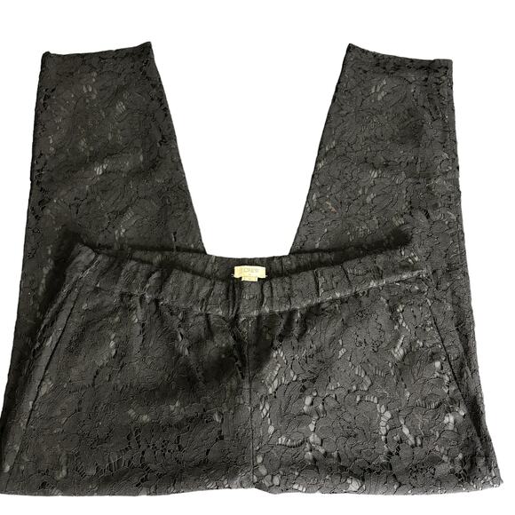 J.Crew Black Lace Pants Size 8 Womens Cocktail Evening Pull-On Straight Leg - Picture 2 of 11